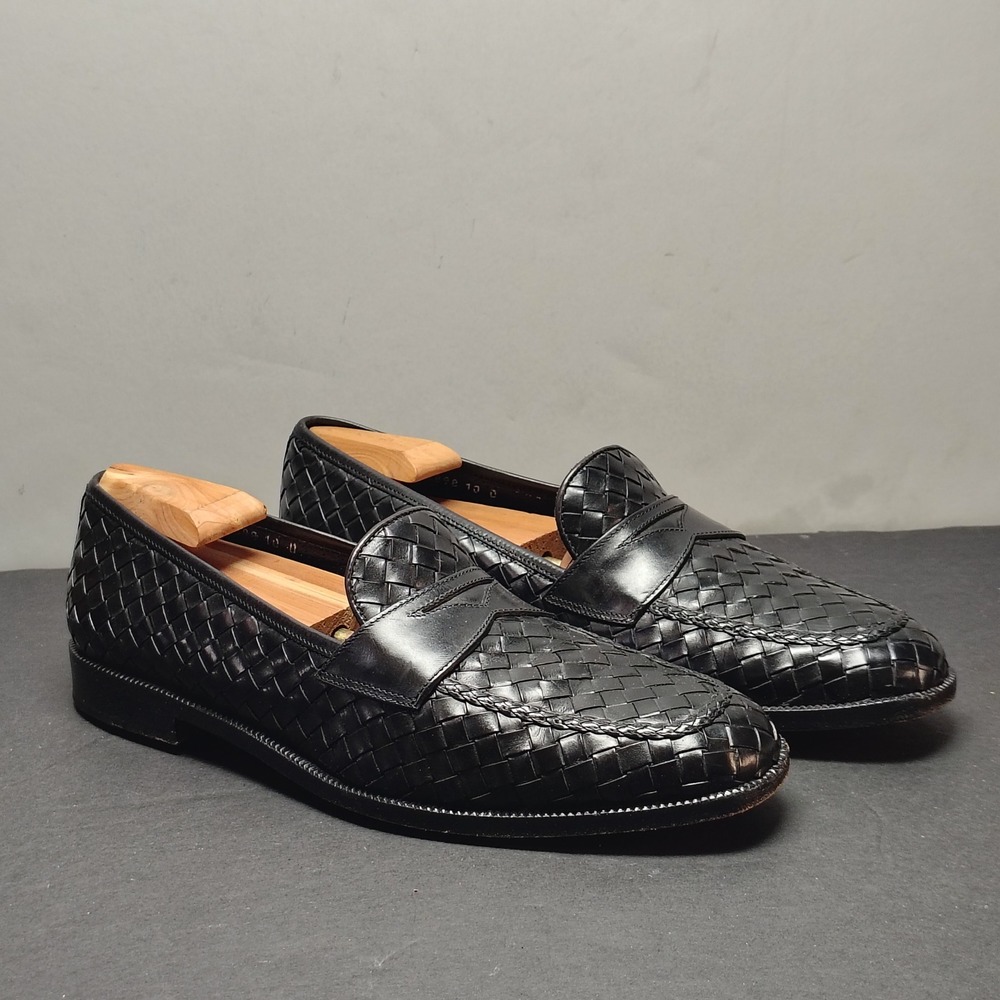 Bragano Cole Haan Mens Penny Loafers 10 D Black Woven Leather Italy 11898